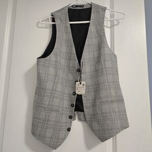 Zara Black and White Checkered Vest
